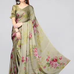 MIRCHI FASHION Olive Green & Red Floral Saree-25