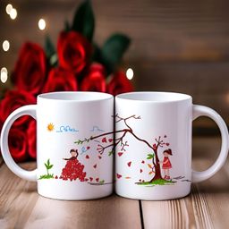 Phirki Studio White & Red 2 Pieces Printed Ceramic Glossy Mugs 325 ml-4