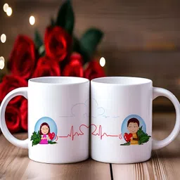 Phirki Studio White & Blue 2 Pieces Printed Ceramic Glossy Mugs 325 ml-11