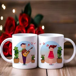 Phirki Studio White & Blue 2 Pieces Printed Ceramic Glossy Mugs 325 ml-17