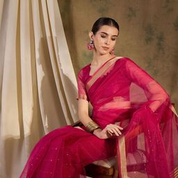 Sangria Zari Woven Striped Sequinned Tassel Detail Kanjeevaram Saree-image-98