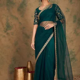 Sangria Embroidered Detailed Net Saree-image-5