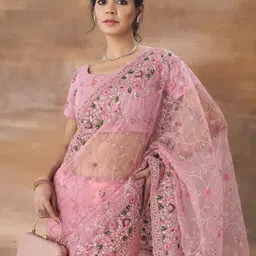 kasee Floral Embroidered Net Saree With Blouse Piece-image-17