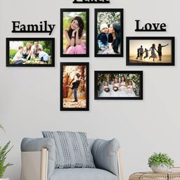 RANDOM Black Set of 6 Photo Frames With Family Peace Love Plaque-67