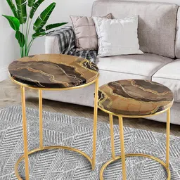 THE HOME CO. Brown & Gold toned 2 Pieces Marble Stool-12