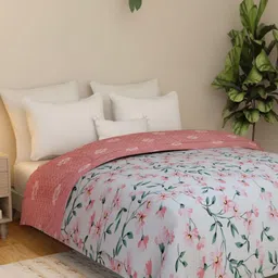 Florida Flyn Beige & White Floral Microfiber 800 GSM Double Bed Comforter-image-0