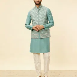 Twamev Mandarin Collar Straight Kurta With Churidar & Jacket-image-56