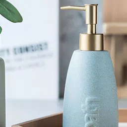 USHA SHRIRAM Yellow 2 Pieces Printed Ceramic Soap Dispenser Bottle 320 ml Each-image-13