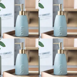 USHA SHRIRAM Blue 4 Pieces Textured Ceramic Soap Dispenser Bottle 320 ml Each-12