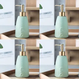USHA SHRIRAM Green & Gold toned 4 Pieces Ceramic Soap Dispenser Bottle 320ml-image-46