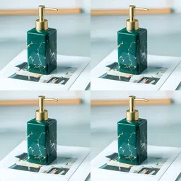 USHA SHRIRAM Green & Gold-Toned 4Pcs Textured Ceramic Glossy Soap Dispensers 320ml Each-image-72