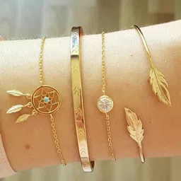 Fashion Frill Women Set Of 4 Gold-Toned & White Gold-Plated Bracelet-image-51