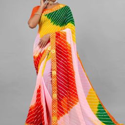 ASTEYAM Embroidered Gotta Patti Leheriya Saree-image-4