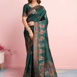 RICH & ROMAN Ethnic Motifs Zari Pure Silk Banarasi Saree-picture-38