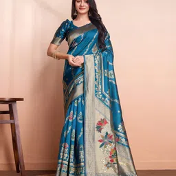 RICH & ROMAN Ethnic Motifs Zari Pure Silk Banarasi Saree-57