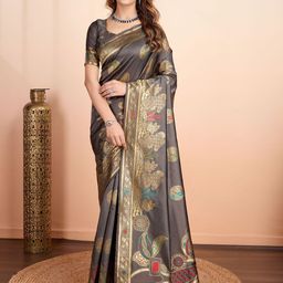RICH & ROMAN Ethnic Motifs Zari Pure Silk Banarasi Saree-image-52