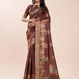 RICH & ROMAN Ethnic Motifs Zari Pure Silk Banarasi Saree-picture-50