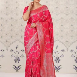 Ode by House of Pataudi Ethnic Motifs Zari Pure Silk Banarasi Saree-image-19