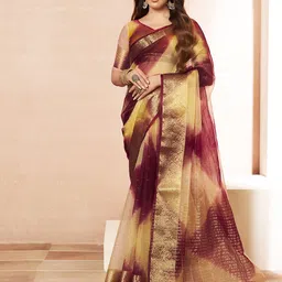 Mitera Ethnic Motif Zari Woven Striped Saree-image-56