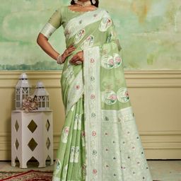 HI FI NX Woven Design Zari Pure Cotton Banarasi Saree-image-44