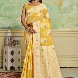HI FI NX Woven Design Zari Pure Cotton Banarasi Saree-image-45