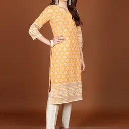 Vishudh Yellow Ethnic Motifs Embroidered Thread Work Straight Kurta-52
