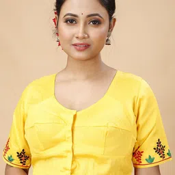 SLAGHA Embroidered Thread Work Pure Cotton Saree Blouse-image-3