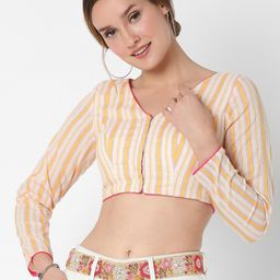 SALWAR STUDIO Women Pink Printed Cotton Saree Blouse-image-58
