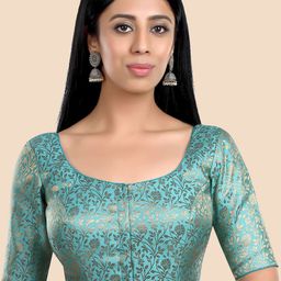 neckbook Blue Printed Brocade Padded Readymade Saree Blouse-image-24