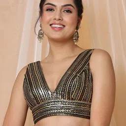 SALWAR STUDIO Embellished Readymade Saree Blouse-image-6