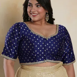 SALWAR STUDIO Embellished Brocade Readymade Saree Blouse-image-26