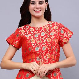 Frolic Rolic Jacquard Woven Design Waist Length Ethnic Blouse-picture-9