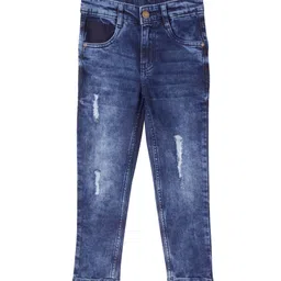 Cub McPaws Boys Blue Slim Fit Mildly Distressed Light Fade Stretchable Jeans-image-19