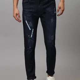 Campus Sutra Men Navy Blue Slim Fit Low Distress Light Fade Stretchable Jeans-image-82