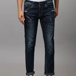 Campus Sutra Men Navy Blue Slim Fit Low Distress Light Fade Stretchable Jeans-image-66