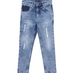 Cub McPaws Boys Blue Slim Fit Mildly Distressed Heavy Fade Stretchable Jeans-image-54