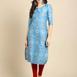 KALINI Women Blue Geometric Crepe Kurta-image-99