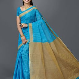 SHANVIKA Blue & Brown Pure Cotton Block Print Saree-image-6