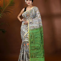 DESH BIDESH Ethnic Motifs Block Print Cotton Blend Saree with Tassels-image-61