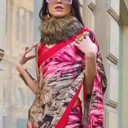 Mitera Satin Block Print Saree image 1