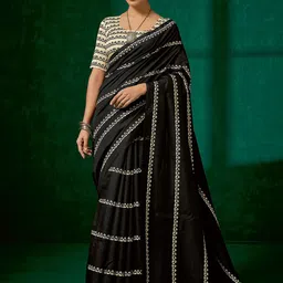 Mitera Black Ethnic Motifs Art Silk Block Print Saree-35