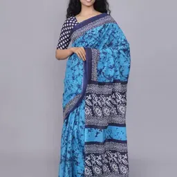 KIAARON Tie and Dye Cotton Linen Block Print Saree-55