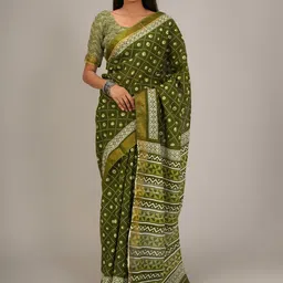 TROPWEAR Ethnic Motifs Zari Block Print Saree-50