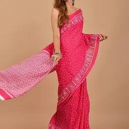 JAIPURI PRINT Polka Dot Pure Cotton Block Print Saree-52