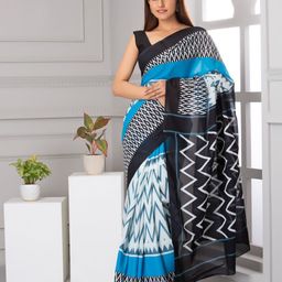 KIAARON Batik Printed Pure Cotton Block Print Saree-image-9