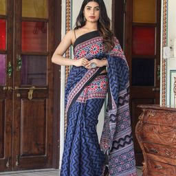 TROPWEAR Geometric Printed Pure Cotton Saree-image-12