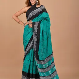TROPWEAR Ethnic Motifs Pure Cotton Block Print Saree-image-98
