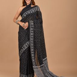TROPWEAR Polka Dots Printed Pure Cotton Block Print Saree-image-31