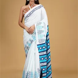 TROPWEAR Ethnic Motifs Block Print Pure Cotton Saree-35