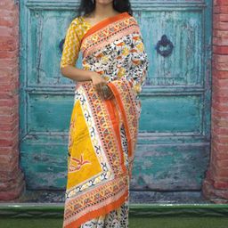 Sanganeri Print Floral Mulmul Cotton Block Print Saree-image-82